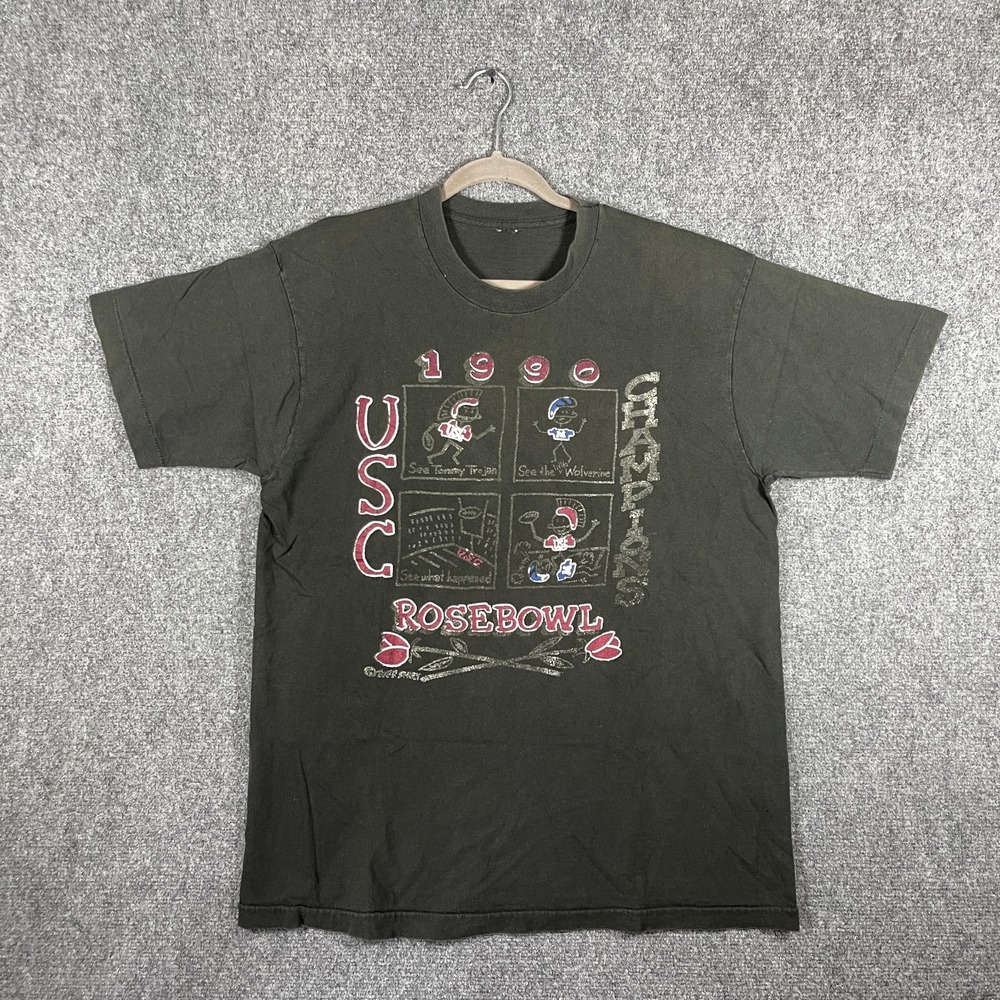 Vintage USC Trojans Southern California 1990 Rose Bowl T Shirt Faded Gray Large